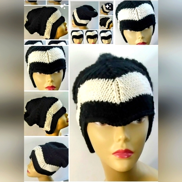The BoKnitArt Collection Accessories - NWT Haute Couture Cashmere Blend Hand Knitted Chevron Assymetrical Slouch Beanie
